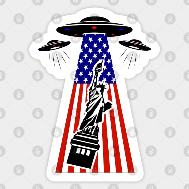 Alien abduction Statue of Liberty, USA Flag Sticker by Redmanrooster